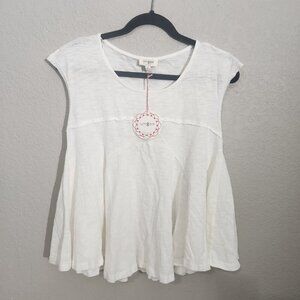 Umgee Womens White Babydoll Top S Lightweight Cotton Blend Cap Sleeve Flowy Tuni